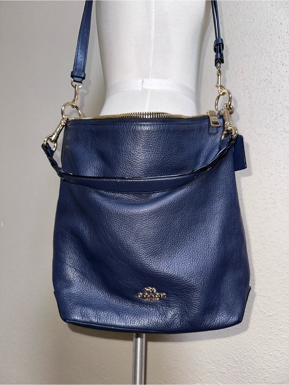 Coach Abby Duffle navy blue pebbled leather bag